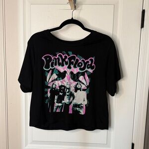 Pink Floyd Black Crop Tee with Pink and Teal Retro Logo